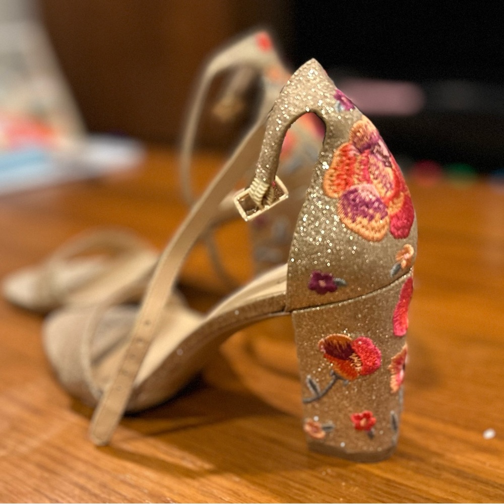 INC Sparkly Embroidered Block Heel